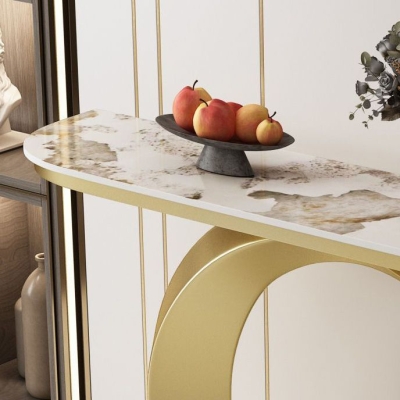 Glam-Konsolen-Akzenttisch, Konsolen-Sofatisch mit Antik-Finish in Stein