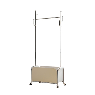 Glam-Kleiderb&uuml;gel mit Metallrahmen, freistehender Korb-Garderobe aus PU-Leder mit Regalen