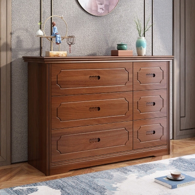 Horizontale Doppelkommode aus Gummiholz, moderne Schlafzimmer-Aufbewahrungskommode mit 6/9 Schubladen