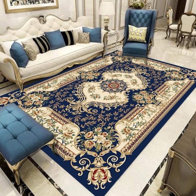 Tappeto a fiori blu scuro Tappeto stravagante in poliestere lavabile per soggiorno