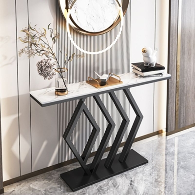 Glam Sockel-Sofatisch aus Schiefer, best&auml;ndiger goldener Konsolentisch, 31,5" hoch