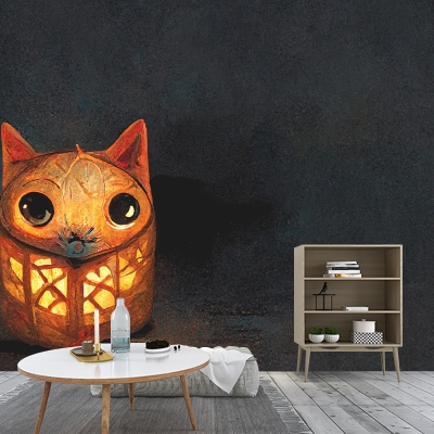 Carta da parati con motivo zucca di Halloween resistente all'umidit&agrave; per la decorazione di soggiorno e camera da letto