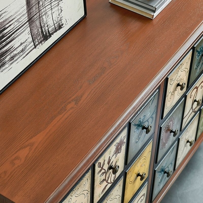 Cassettiera portaoggetti in legno massello marrone in stile tradizionale con cassetti multipli