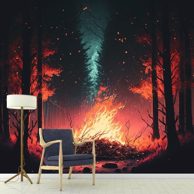 Carta da parati con motivo foresta di Illustrator resistente all'umidit&agrave; per la decorazione del soggiorno