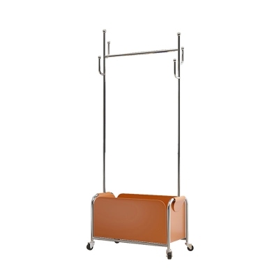 Glam-Kleiderb&uuml;gel mit Metallrahmen, freistehender Korb-Garderobe aus PU-Leder mit Regalen