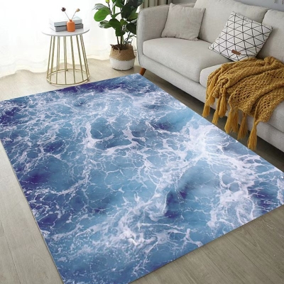 Tappeto moderno blu Tappeto modello poliestere Tappeto resistente alle macchie per la decorazione domestica