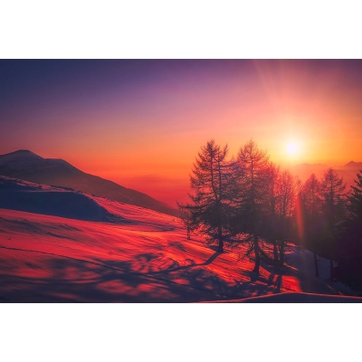 Decorazione murale con motivo di fotografia di bagliore serale, decorazione murale orizzontale per soggiorno