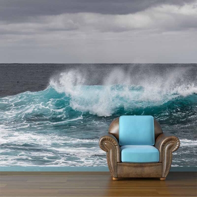 Carta da parati fotografica tropicale con stampa mare, soggiorno, resistente alle macchie