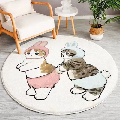 Tappeto contemporaneo con stampa animalier cartoon rotonda in poliestere con supporto antiscivolo