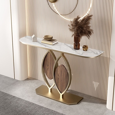 Glam Sofatisch aus Marmor und Metall, rechteckiger Konsolentisch in Gold, 11,81 Zoll