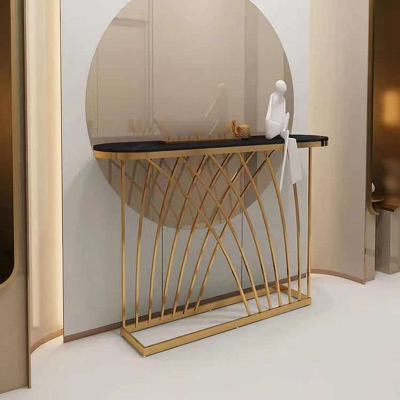 Consolle ovale Glam Stone Tavolo con accenti con cornice dorata per ingresso
