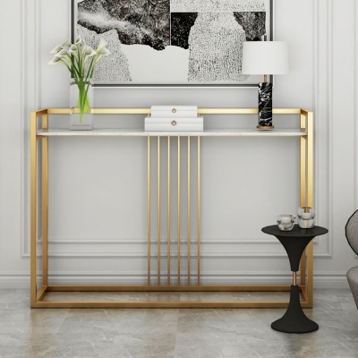Glamour&ouml;ser Akzenttisch mit Marmorplatte und goldenem Sofa-Konsolentisch f&uuml;r den Flur