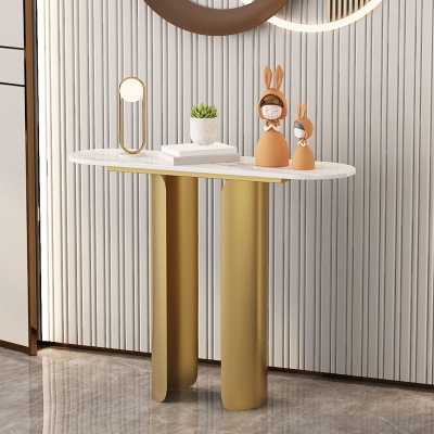 11,81" W Glam Konsolen-Akzenttisch, ovaler Konsolen-Sofatisch mit antikem Finish