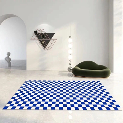 Tappeto resistente alle macchie a forma rettangolare in stile moderno con motivo a reticolo per la decorazione domestica