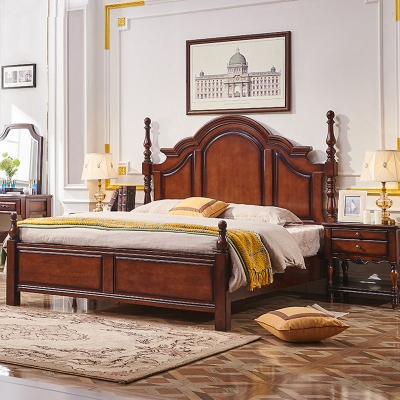 Letto tradizionale con pannelli in legno massello Letto standard a grandezza naturale marrone con contenitore