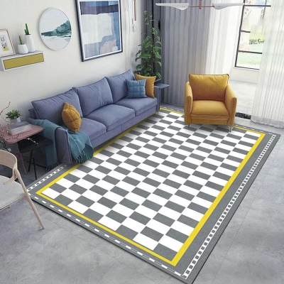 Tappeto moderno bianco Tappeto con motivo a griglia in poliestere Tappeto lavabile per la decorazione domestica