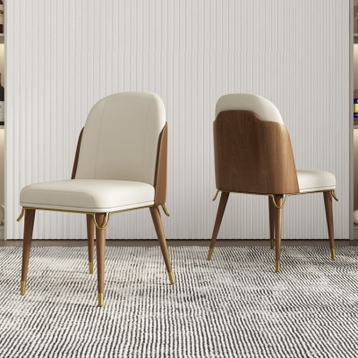 Sedia laterale da pranzo con base in legno imbottita con schienale standard in stile Glam per la casa