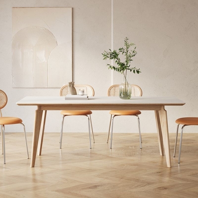 Tavolo da pranzo rettangolare contemporaneo con gambe in legno massello marrone chiaro