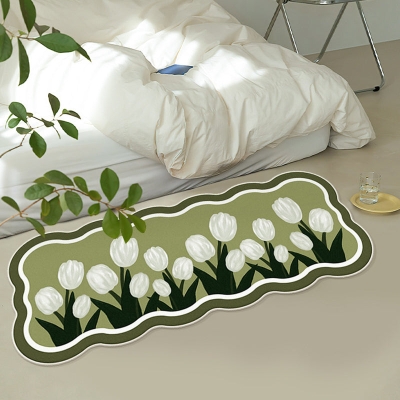 Tappeto moderno verde Tappeto lavabile per interni in poliestere Tulip Tappeto lavabile per la decorazione domestica