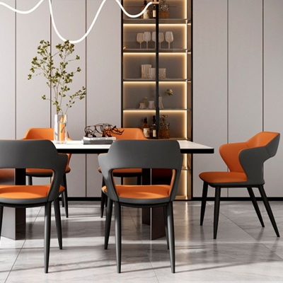 Sedia da pranzo in stile moderno Poltroncina con schienale in pelle per sala da pranzo