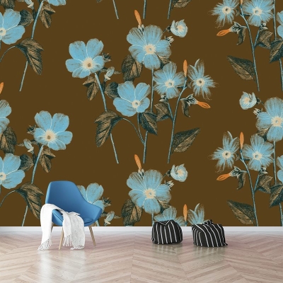 Peinture murale horizontale avec Illustration imprim&eacute;e de fleurs, d&eacute;coration murale pour salon