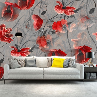 Carta da parati murale con illustrazione di fiori in stile vintage. Decorazione murale per interni