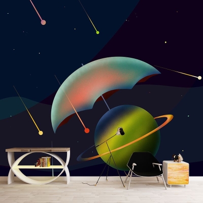 Carta da parati murale con illustrazione moderna Carta da parati murale per salotto con spazio cosmico