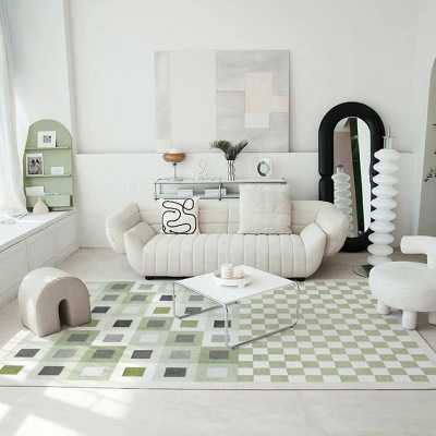 Tappeto nordico verde Tappeto con motivo a griglia in poliestere Tappeto resistente alle macchie per la decorazione domestica