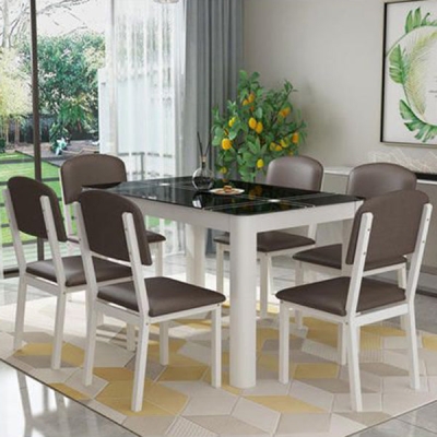 Tavolo da pranzo moderno rettangolare in vetro nero con 4 piedi in acciaio