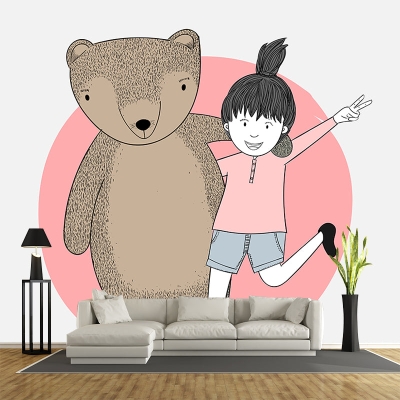 Illustrazione Carta da parati murale resistente alle macchie Personaggi dei cartoni animati Carta da parati per camera da letto
