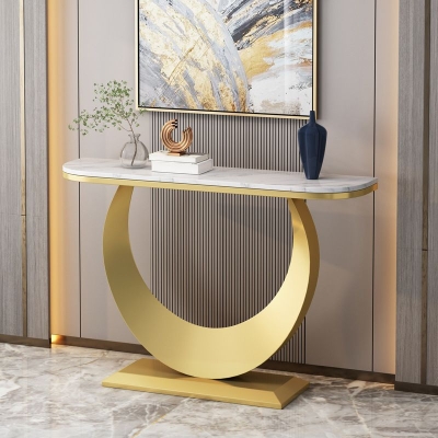 Consolle Glam Half Moon 11,81" W Tavolo con accenti in pietra con base astratta