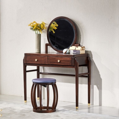 Set da toeletta Traditions in legno massello con set di sgabelli Com&ograve; marrone con 2 cassetti e specchio