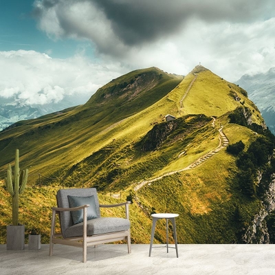 Carta da parati fotografica resistente alle macchie di montagna, decorazione murale per salotto