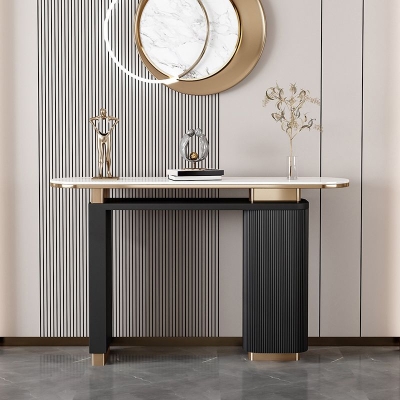 Glam Stone Ovaler Konsolentisch, 84,9 cm hoch, rechteckiger Akzenttisch