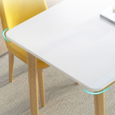 Tavolo da pranzo moderno rettangolare bianco con piano in vetro e gambe
