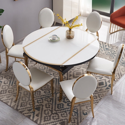 Tavolo da pranzo moderno rotondo in vetro bianco con doppia anta