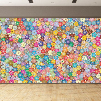 Decorazione murale con illustrazione di muffa con motivo floreale orizzontale per soggiorno