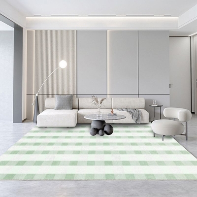 Tappeto moderno verde con motivo a griglia Tappeto in poliestere lavabile per soggiorno