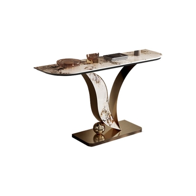 Consolle contemporanea a forma di mezzaluna Tavolino da divano in pietra oro/champagne