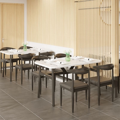 Tavolo da pranzo moderno rettangolare in legno bianco con 4 piedi in acciaio