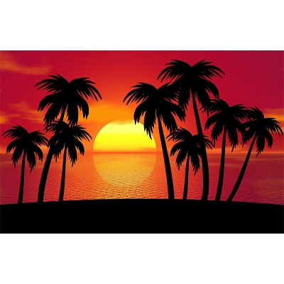 Carta da parati con paesaggio tropicale resistente alla muffa, illustrazione, decorazione murale per camera da letto