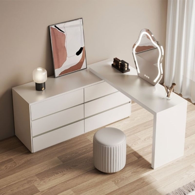 Scrivania da trucco contemporanea in legno massello bianco con cassetti per camera da letto