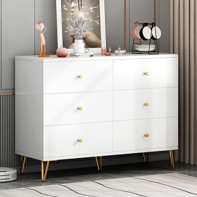 Cassetta portaoggetti per camera da letto Glam in legno massello bianco con cassetti