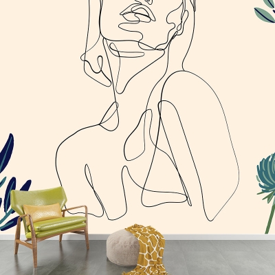 Line Art, carta da parati lavabile resistente alle macchie, carta da parati per salotto