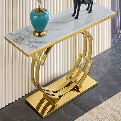 Tavolo rettangolare in marmo con accenti, resistente alle macchie, alto 80 cm. Consolle