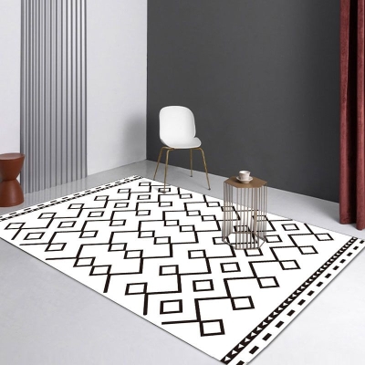 Tappeto moderno bianco Tappeto grafico in poliestere con area resistente alle macchie per soggiorno
