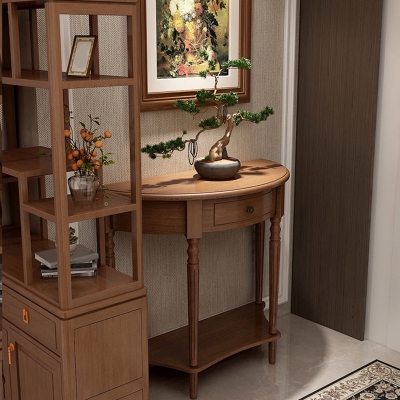 Konsolentisch aus massivem Holz mit Stauraum, Halbmond-Mid-Century-Modern-Konsole