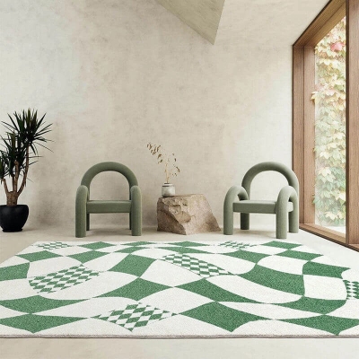 Tappeto moderno verde Tappeto lavabile in poliestere con motivo a quadri per soggiorno