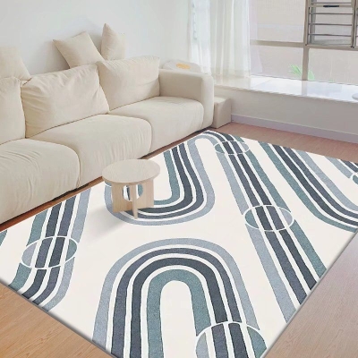 Tappeto beige a linea retta Tappeto semplice in poliestere resistente alle macchie per soggiorno