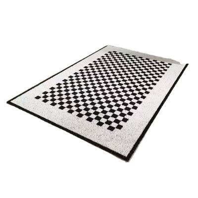 Tappeto con motivo a quadri nero Tappeto semplice in poliestere Tappeto con retro antiscivolo per soggiorno